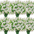 20 Bundles Artificial Flowers for Outdoors Decoration Fake Silk Flowers UV Resistant Faux Plants Artificial Daisy Eucalyptus for Spring Summer Garden Yard Porch Window Home Decor, White