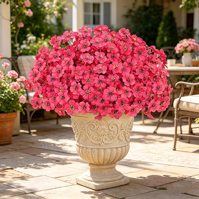 AmyHomie 20 Bundles Artificial Flowers for Outdoor Outside Spring Summer Decoration UV Resistant Faux Flowers No Fade Fake Plastic Plants Garden Porch Window Box Decorating (Fuchsia)