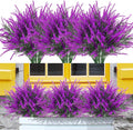12 Bundles Fake Outdoor Flowers UV Resistant Plants Artificial Lavender Faux Plastic Shrubs Window Box Garden Porch Home Decor (Red)