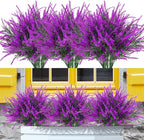 12 Bundles Fake Outdoor Flowers UV Resistant Plants Artificial Lavender Faux Plastic Shrubs Window Box Garden Porch Home Decor (Red)