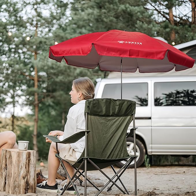 AMMSUN XL Chair Umbrella with Universal Clamp Adjustable 47 inches and 360-degree Swivel UPF 50+, Portable Clamp on Camping or Beach Chair, Stroller, Wheelchair, Golf cart, Red, Large-sized