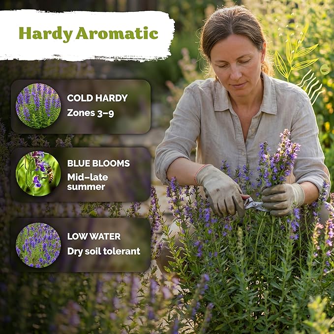 KVITER 800 Hyssop Seeds (Hyssopus Officinalis) - Syrian Oregano, Aromatic Medicinal Herb with Blue Flowers, Heirloom Seed Packets - Perennial Herb Seeds for Gardens, Containers & Outdoor Beds