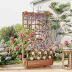 GarveeLife 67" h Raised Garden Bed with Trellis & Roof - Wooden Planter Box with Drainage, Freestanding Outdoor Garden Box for Climbing Vines, Vegetables, Flowers - Perfect for Yard, Patio, Balcony