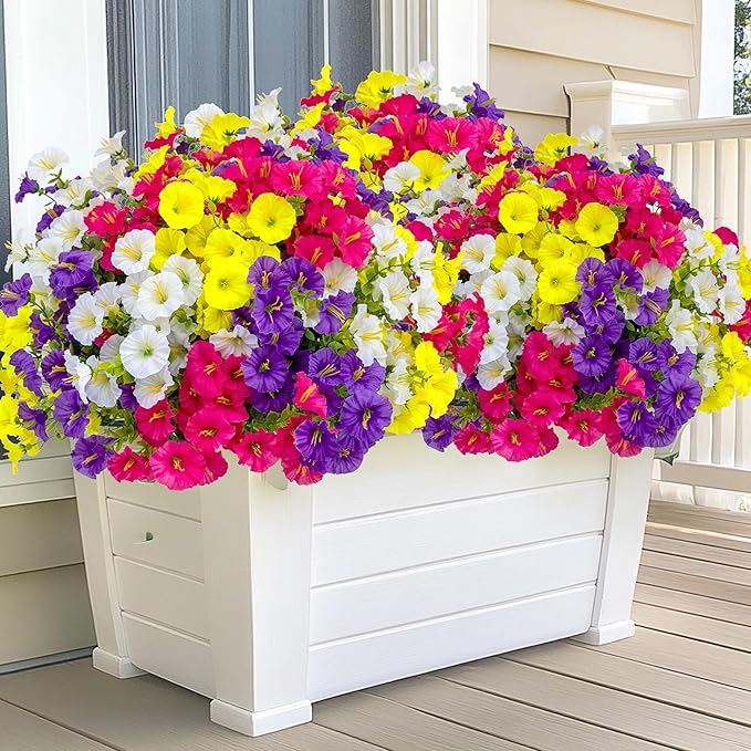 Artificial Flowers Outdoor Shrubs - 16 Bundles Fake Plants UV Resistant No Fade Faux Plastic Greenery Home Garden Porch Patio Decoration (1, Multi16-2)