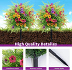 2 Pack Artificial Boxwood Topiary Ball Trees with Colorful Flowers for Outdoor - 23" UV Resistant Artificial Outdoor Shrubs Fake Bushes with Ground Spike for Front Porch Patio Garden Yard - Daisy&Fern