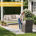 Greesum 33 Gallon Resin Deck Box All Weather Outdoor Storage Boxes for Patio Furniture Set,Outdoor Toys,Garden Tools,Brown