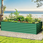 DWVO 8 x 4 x 2 FT Raised Garden Bed Kit, Outdoor Galvanized Flower Bed with Safety Rubberg and Gloves, Large Metal Planter Box for Vegetables, Flowers, Herbs, Fruits, Green