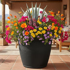 Sunnydaze 20-Inch Anjelica Large Plastic Pot for Plants - Outdoor Double-Walled Large Plastic Planter with Drillable Drainage Holes - Matte Black - 4pk