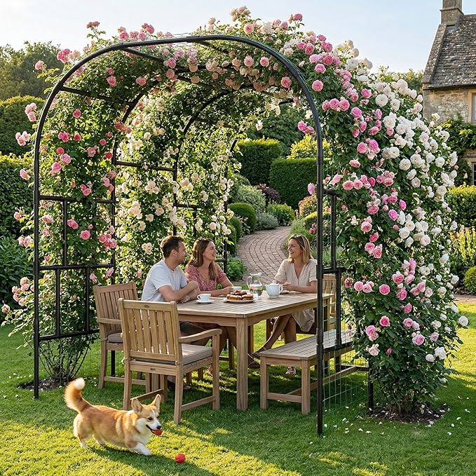 DoCred Garden Arch Trellis, 87in H x 118in L Large Garden Arbor Trellis for Climbing Plants Outdoor Plant Support for Cucumber Grape Vine,Tall Metal Gardens Archway for Lawn Party Ceremony