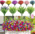 Alupssuc 24 Bundles Artificial Flowers for Outdoors Spring Decoration, UV Resistant Eucalyptus Violet and Lavender Silk Fake Plants for Outside Indoor Decor, Red Rose Purple Blue Yellow Pink