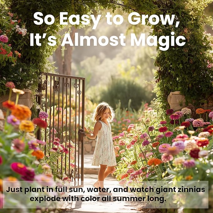 NatureZ Edge Zinnia Seeds for 2026 Planting Outdoors, Over 16,500 Flower Seeds, 1/4 lb, Non GMO Made in USA, Bulk Semillas De Flores para Sembrar, California Giants, Easy to Grow Zinnia Seed Mix