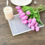 Mandy's Lavender Artificial Tulips Flowers Centerpiece, 13.5" Lifelike PU Fake Floral Stems 20pcs for Kitchen Island & Dining Table, Spring Decor for Easter