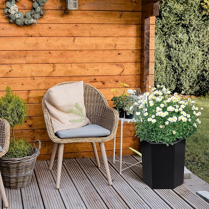16in Flower Pot Set of 2, Self Watering Planters for Indoor Plants with Water Level Monitoring, Water Outlet for Garden Plant Pots, Patio, Balcony, Lounge, Front Porch Decor