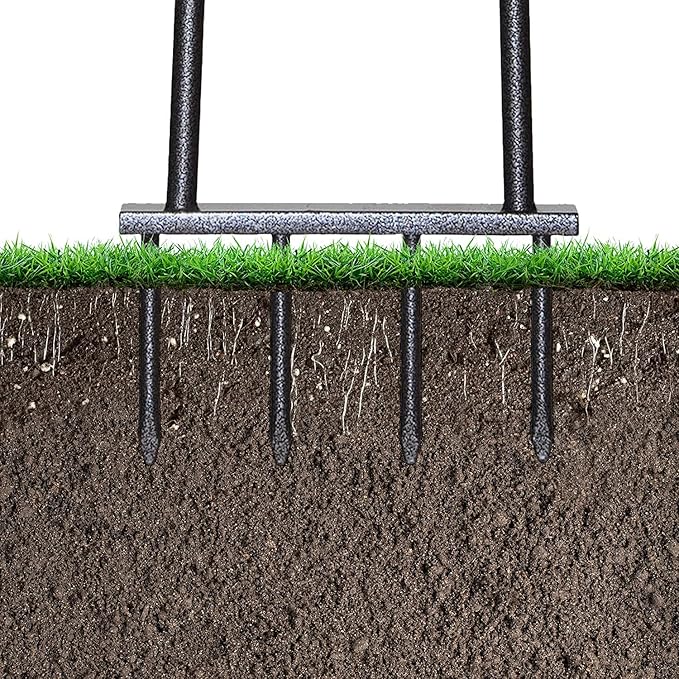 Yard Butler IM-7C Spike Grass Aerator - Lawn Care Tool for Aerating - Long-Handled - Power-Coated Steel Construction - Comfortable Cushioned Handles Garden Tool - Easy to Use