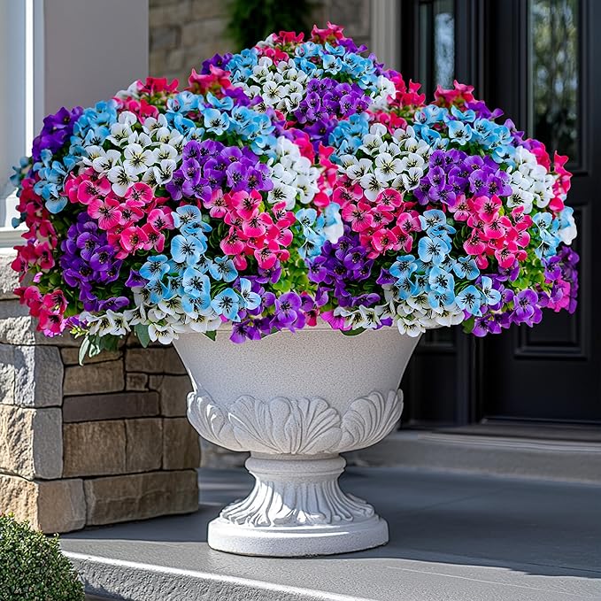 Artificial Flowers Outdoor Shrubs - 16 Bundles Fake Plants UV Resistant No Fade Faux Plastic Greenery Home Garden Porch Decoration Indoor (1, Multi 16-5)