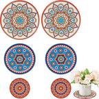 Nuanchu 6 Pieces Boho Plant Pot Mat 3 Size 3.94" 5.9" 7.87" Rubber Absorbent Non Slip Pot House Indoor Plant Coasters Round Pad Gardening Outdoor Flower Protect Mat for Table Desk Floor
