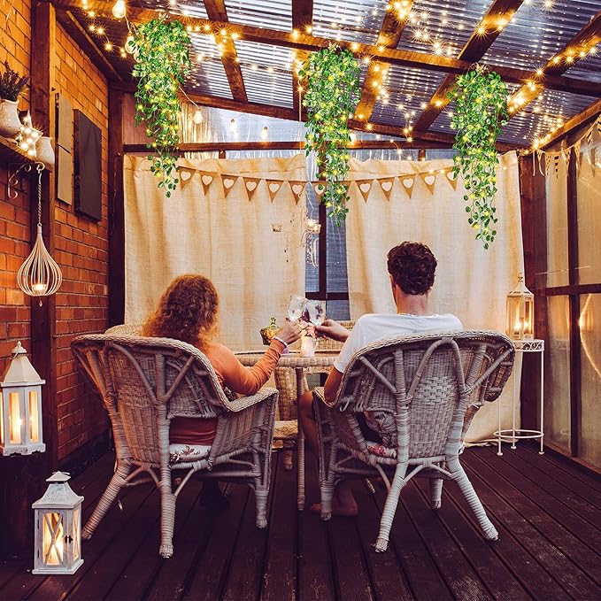 3 Packs LED Artificial Hanging Plants, 3.6 ft Fake Hanging Plant, Ivy Vine Fake Leaves Greeny Chain Wall Home Room Garden Wedding Garland Outside Decor (Basket Not Included) (Watermelon Leaves Style)