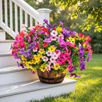 Artificial Flowers for Outdoor Fake Plants for Spring Decoration,Faux Eucalyptus Flowers for Planter UV Resistant Lifelike for Home Porch Garden (Yellow/Pink/Red/Light Purple)