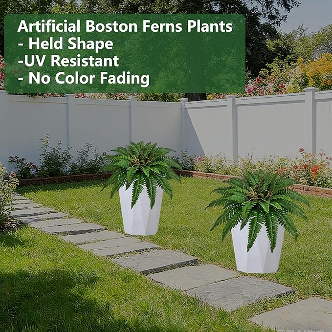 36In Artificial Boston Ferns Bush, Set of 2 Large Faux Ferns Plants, 39 Branches Fake Ferns Vines for Home Living Room Decor, Indoor and Outdoor