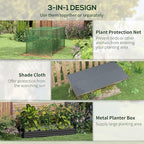 Outsunny 7.3 x 3.4 x 1 ft Galvanized Raised Garden Bed with Crop Cage Plant Protection Net and Shade Cloth Roof, Metal Planter Box with Cover for Vegetables, Flowers, Herbs, Dark Gray