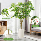 6.5FT Artificial Ficus Tree with White Planter and Pebbles,Faux Silk Tree with Lifelike Leaves and Realistic Trunk,Tall Fake Potted Plant for Home and Office Décor Indoor and Outdoor (6.5FT)
