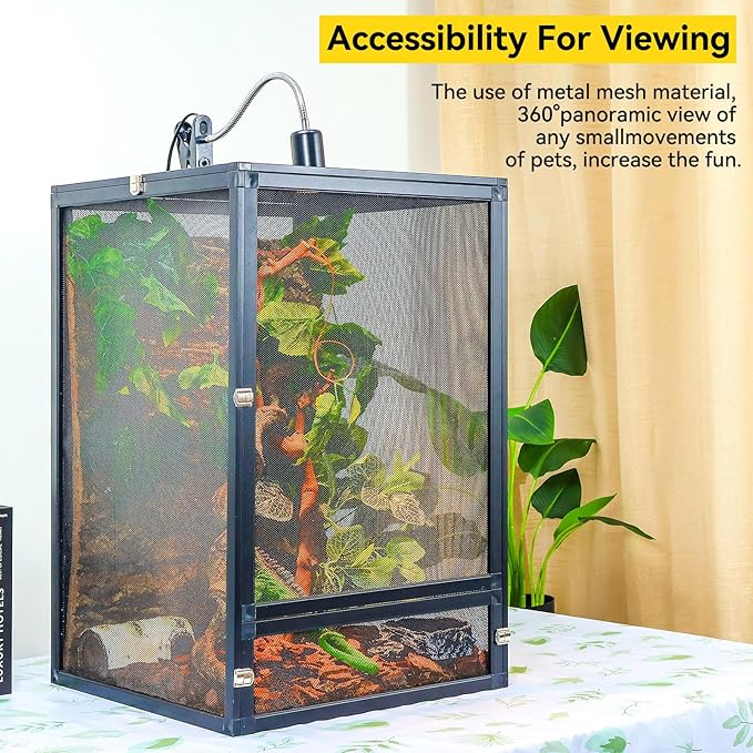 RunDuck 33 Gallon 360° Panoramic Foldable Reptile Terrarium Kit: Crested Gecko Tank and Reptile Cage for Superior Ventilation, Easy Feeding, Sturdiness, and Simple Assembly (Black, 26"x17"x17")