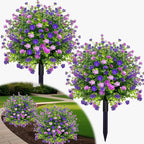 2 Pack Artificial Boxwood Topiary Ball Tree with Spikes,Outdoor UV Resistant Fake Bushes Plants Flowers,Faux Shrubs Greenery for Planters Yard Porch Pathway Office Spring Decor - Purple