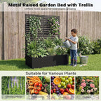 Metal Raised Garden Bed with HDPE Trellis, 45"x16"x59" Planter Box for Vegetables & Climbing Plants, Outdoor HDPE Privacy Screen Planter with Drainage Holes for Patio, Backyard, Garden
