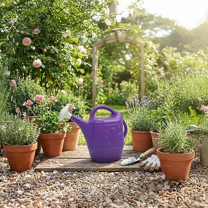 Union Products 63071 2 Gallon Plastic Indoor/Outdoor Watering Can w/ Tulip Design for Garden, Potted Plants, & Patio Pots, Purple