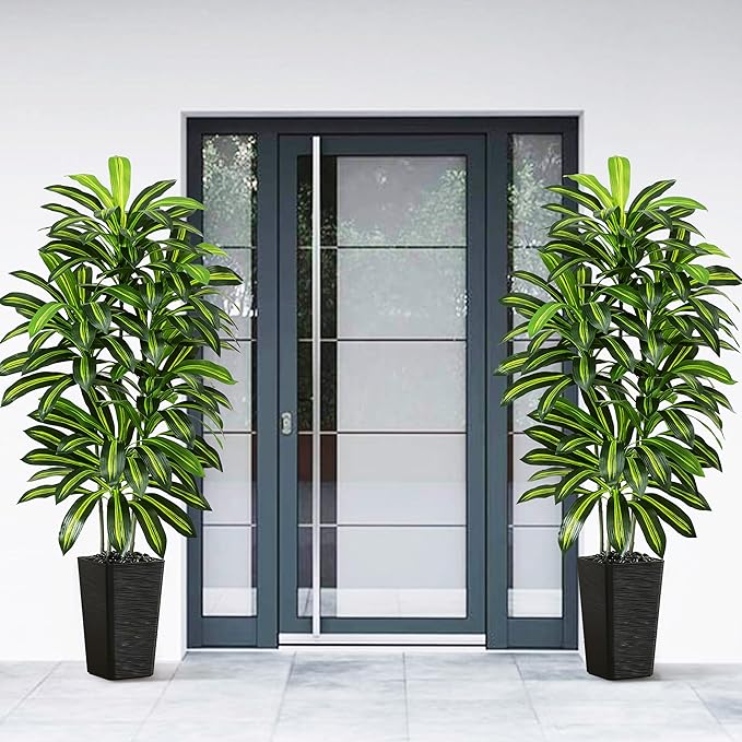 Artificial Dracaena Tree - 6FT Tall Fake Plants with Black Square Planter - Artificial Plants Indoor Floor Plant in Pot - Large Tropical Fake Yucca Potted Tree for Home Office Living Room Decor