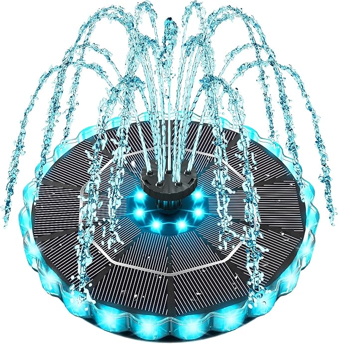 Yzert Solar Fountain Colorful Ring Lights, 2026 3.5W Solar Water Fountain with 2000mah Battery, Solar Fountain Pump for Bird Bath, Pond, Pool, Outdoor