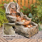 Sunlinua 31.5" L Outdoor Water Fountain with 3 Tiers Cascading Realistic Tree Trunk Waterfall Fountains with LED Lights Outdoor Water Fountain for Garden Patio Backyard Porch Home Decor
