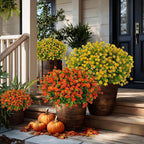 Artificial Flowers Outdoor Fake Plants - 12 Bundles UV Resistant No Fade Faux Plastic Greenery Boxwood Shrubs Home Garden Porch Patio Decoration (Yellow)