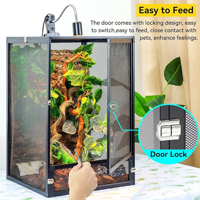 RunDuck 33 Gallon 360° Panoramic Foldable Reptile Terrarium Kit: Crested Gecko Tank and Reptile Cage for Superior Ventilation, Easy Feeding, Sturdiness, and Simple Assembly (Black, 26"x17"x17")
