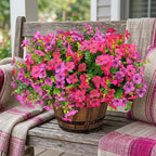 Artificial Flowers for Outdoor Fake Plants for Spring Decoration,Faux Eucalyptus Flowers for Planter UV Resistant Lifelike for Home Porch Garden (Red/Light Purple)