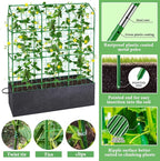 50x65x18 Inch Cucumber Trellis for Raised Bed - with 46 Gallon Grow Bags, Garden Trellis for Climbing Plants Outdoor with Climbing Net and Plant Support for Cucumber, Tomato, Vegetable, Grape, Vine