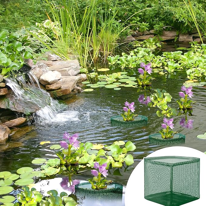 EBaokuup 4 Pcs Aquatic Pond Planting Bags-7" Reusable Mesh Water Garden Pond Plant Pot-Breathable Green Square Lily Plant Pots for Pond Bog Plant Garden Terrestrial Plant