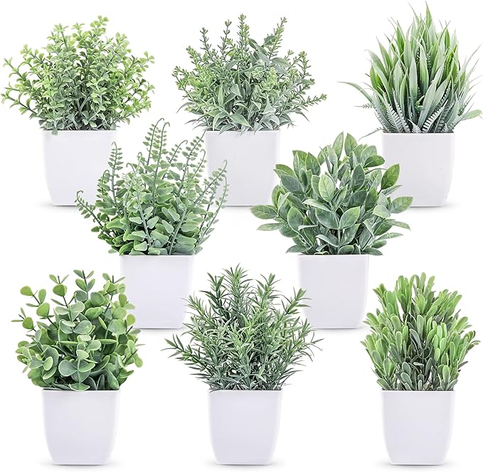 Der Rose 8 Pack Fake Plants Small Artificial Faux Potted Plants for Home Office Farmhouse Bathroom Bedroom Decor Indoor