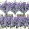 TURNMEON 10 Bundles Artificial Lavender Flowers for Outdoors Summer Decor,UV Resistant Fake Flowers Plants Flocked Faux Plastic Shrubs Wedding Bouquet Window Box Table Home Cemetery Decor(Gray Purple)