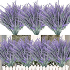TURNMEON 10 Bundles Artificial Lavender Flowers for Outdoors Summer Decor,UV Resistant Fake Flowers Plants Flocked Faux Plastic Shrubs Wedding Bouquet Window Box Table Home Cemetery Decor(Gray Purple)