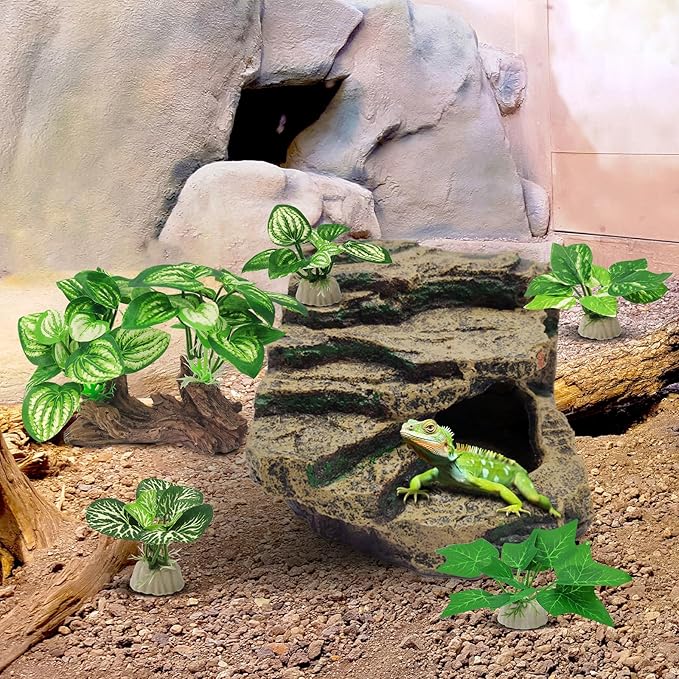 GOZILLA Silk Fish Tank Plants,Reptile Artificial Plant,Reptile Plants for Terrarium,Aquarium Decorations Accessories Set,Resin Driftwood Artificial Silk Aquarium Plant for Fish Tank.(5PCS/B-Set)