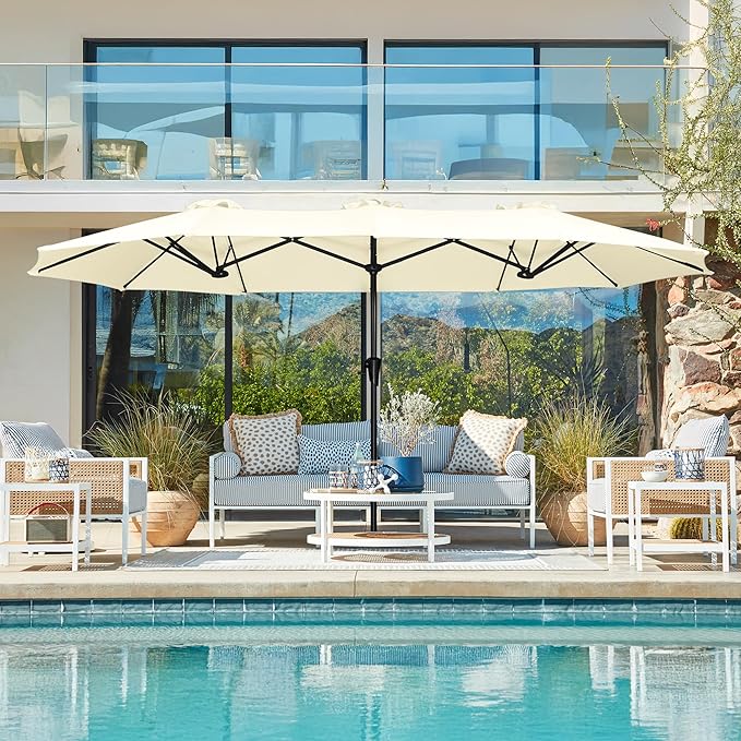 SUPERJARE 13FT Outdoor Umbrella for Patio, Double sided Pool Umbrellas with Fade Resistant Canopy, Large Table Umbrella for Deck, Market, Backyard - Cream White