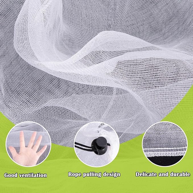 4 Pcs Insect Bird Barrier Tree Net with Drawstring, 4.9 x 3.2 Ft Garden Bird Netting Plant Cover, Fruit Tree Netting for Protect Plants Fruits Flowers from Insect Bird Eating