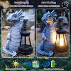 Solar Garden Decor Dragon Statues with Solar Lantern,Dragon Figurine Lights Outdoor Decorations for Yard Lawn Patio Balcony Whimsical Art Outside,Unique Housewarming Gift for Mom Grandma Women