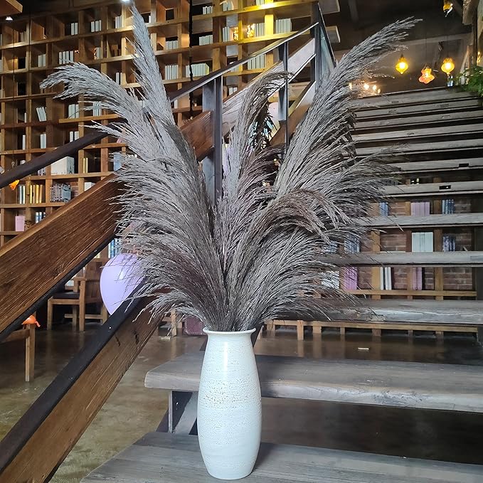 Dark Grey Pampas Grass Decor Tall,Black Natural Pampas Grass, Dried Pompas Floral, Elegant Feather Flowers for Wedding Decorations, Living Room Decor (Natural Grey, 8pcs 31.5"(80cm))