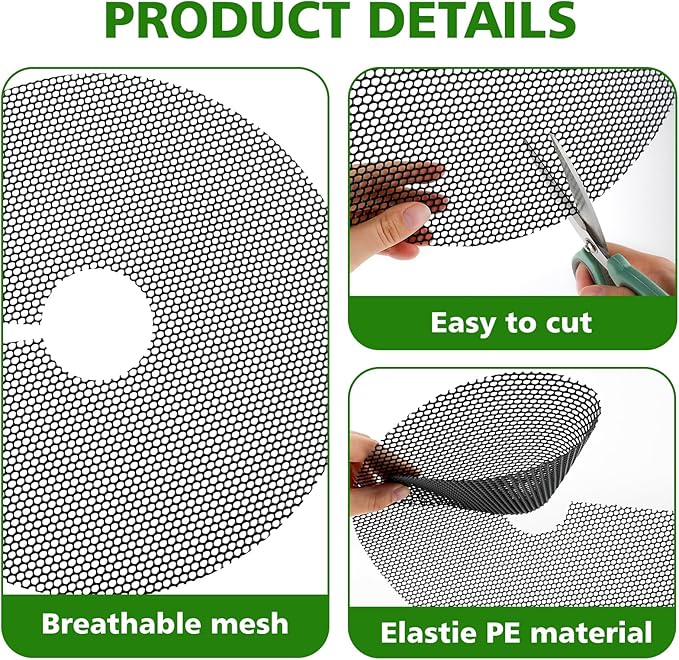 6 Pack Plant Pot Grids, 11.8" Trim-to-Fit Plant Pot Soil Covers Protectors from Animals, Indoor Outdoor Plant Protection with Metal Stakes, Black