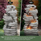 Jocoevol 40" Outdoor Water Fountain with LED Lights - 5-Tier Cascading Rock Waterfall Fountain, Natural Rock Look, Ideal for Garden, Landscaping, Patio, Balconies and Yard Decor