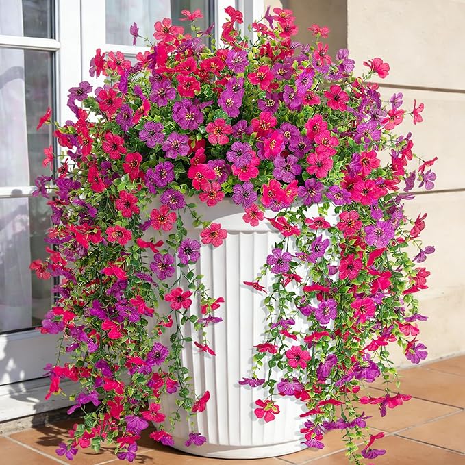 Fake Artificial Hanging Flowers for Outdoors Decoration, 2 PCS Faux UV Resistant Artificial Outdoor Flowers, Fake Plants Look Real Daisy No Fade Spring Decor for Porch Home Patio Balcony and Yard
