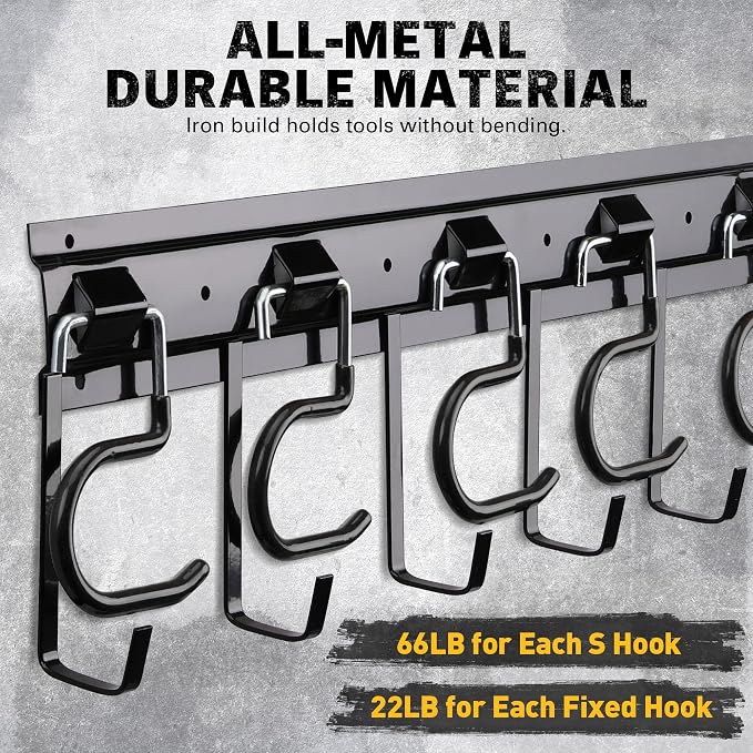 ELEAD 68'' All Metal Adjustable Garden Tool Organizer: Garage Tool Organizer Wall Mount with Black Hooks, Garage Organizers and Storage, Tool Hangers for Shed