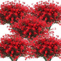RECUTMS Fake Greenery Boxwood Plant Outdoor Artificial Flowers UV Resistant Fake Boxwood Plastic Plants Greenery Shrubs for Summer Indoor Outdoor Garden Patio Window Box Kitchen Home Decor(Red)